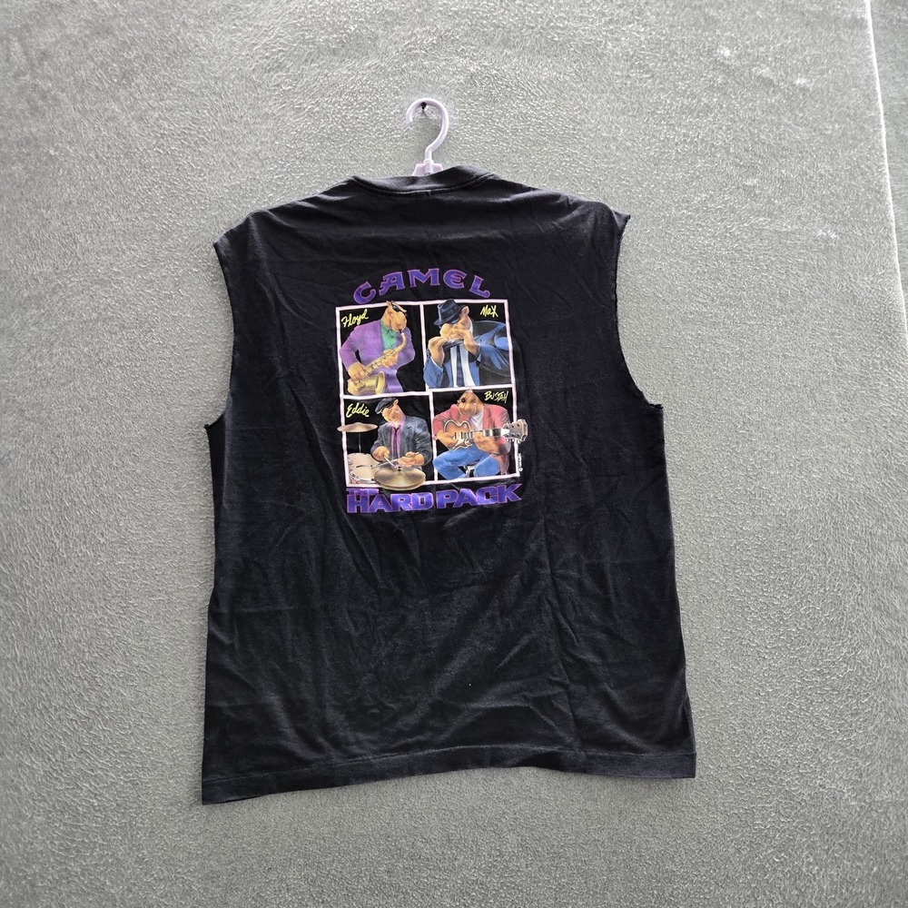 VINTAGE Camel Men Shirt XL Black Graphic Camel Hardpack Logo Sleeveless 90s